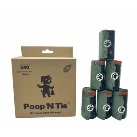 Poop 'N Tie Refill Box - 16 Rolls Of Drawstring Bags Green