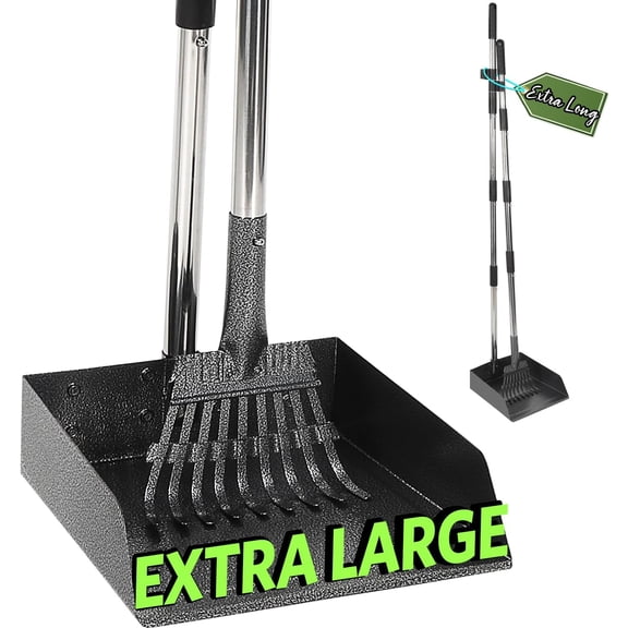Pooper Scooper, 48'' Long Handle Dog Adjustable Stainless Steel Rake & Extra Large Tray, Antirust Durable Poop Scoopers for Yard, Lawn, Snowfield, Suitable Multi-Dog Family