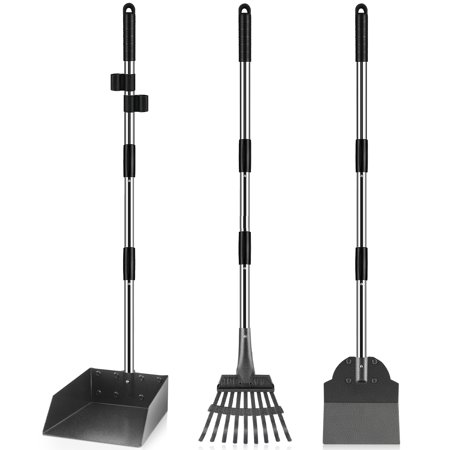 Pooper Scooper, Dog Pooper Rake with Metal Tray, Heavy-Duty Dog Poop Scooper Set