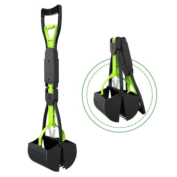 Pooper Scooper, Foldable Dog Poop Waste Pick up Shovel with Long Handle High Strength Material and Spring (Green