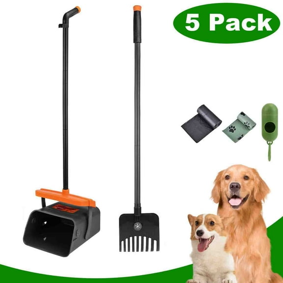 Pooper Scooper Large Swivel Bin & Rake Kit, 46" Long Metal Handle and 35 Waste Bags iMounTEK Poop Scooper to Clean Pet Waste