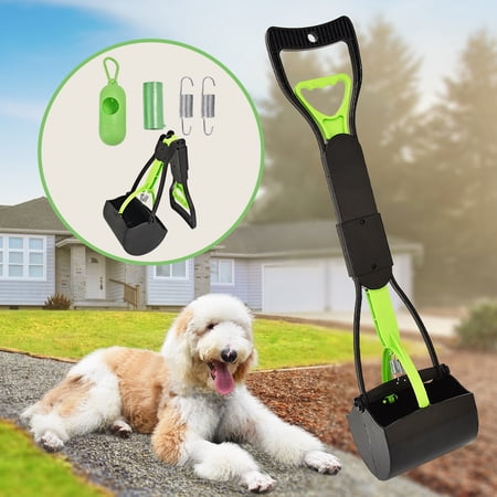 Pooper Scooper, Portable Dog Pooper Scooper with Long Handle, Foldable Pooper Scooper for Large Medium Dogs with Bag Attachment, Easy to Use Perfect for Grass, Dirt, Gravel (Green)