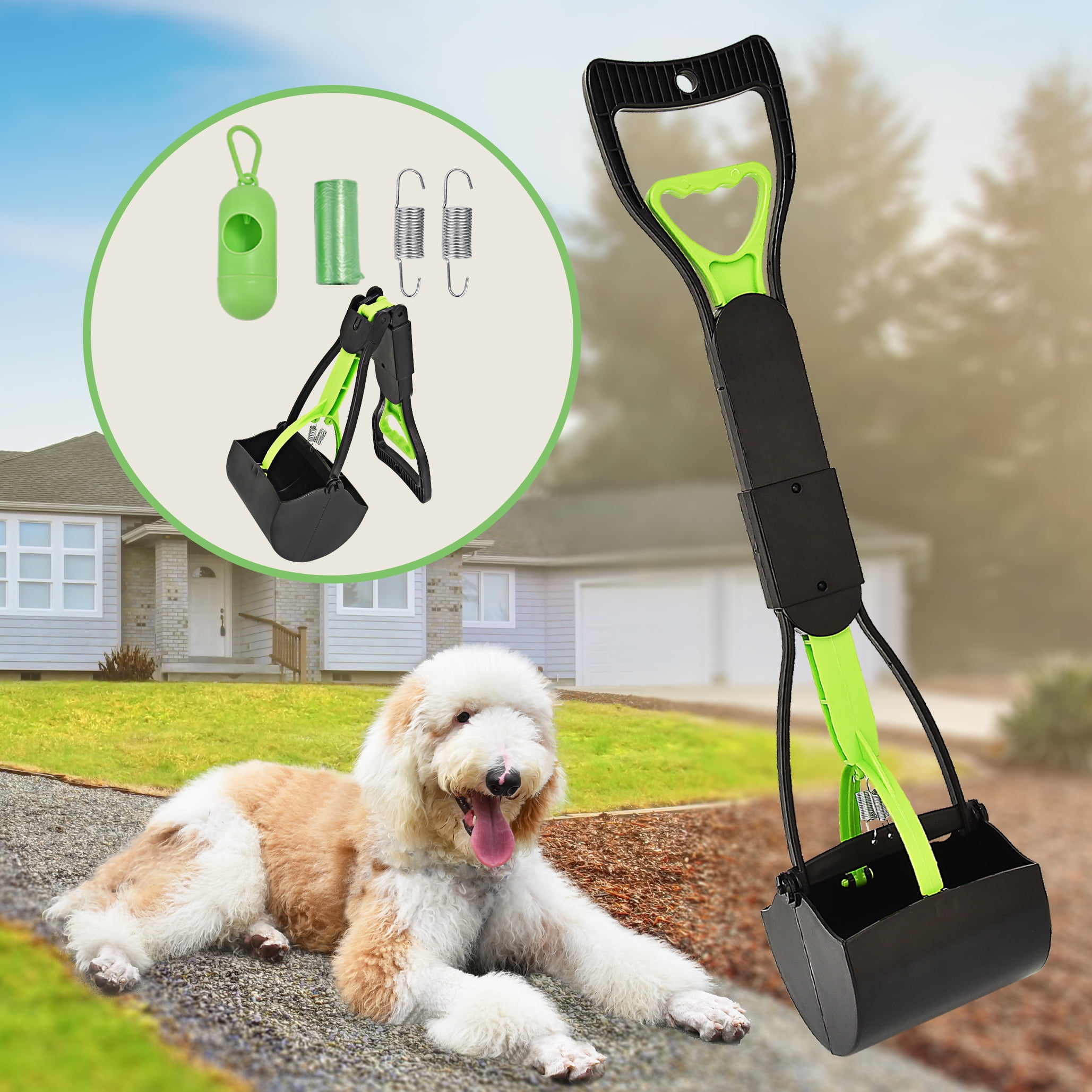 Pooper Scooper, Portable Dog Pooper Scooper with Long Handle, Foldable