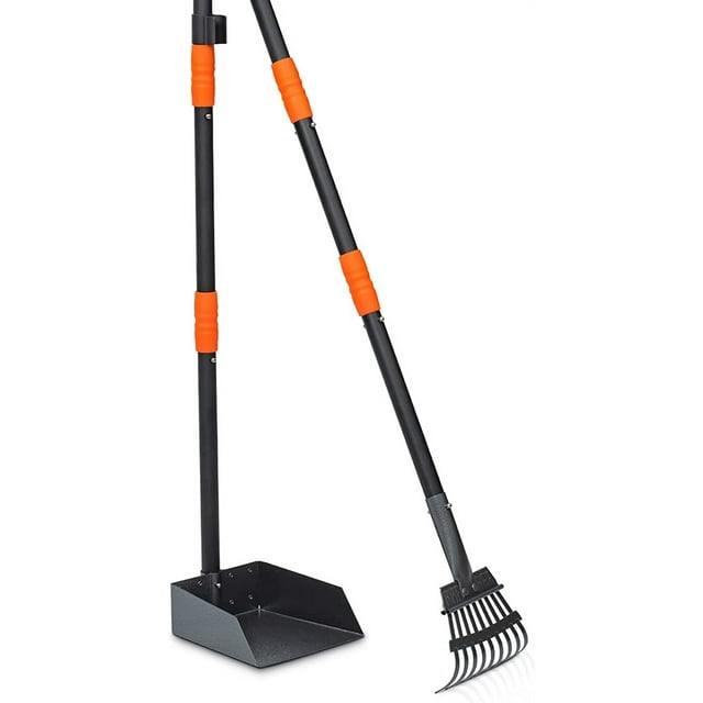 Pooper Scooper for Dogs, Metal Poop Scooper Tray and Rake Set with