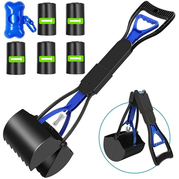 Pooper Scoopers for Large Dogs, Pet Pooper Scoopers with Long Handle Foldable Durable Lightweight Waste Pick Up Shovel Tools for Yard, Grass, Dirt, Gravel(Blue)