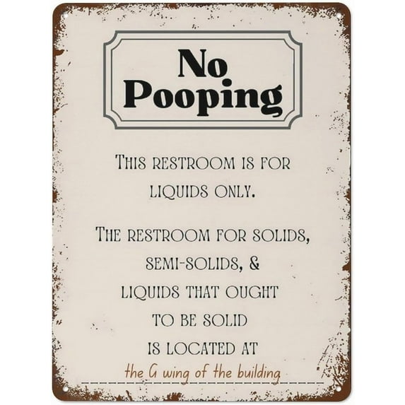 No Pooping Poster Sign Wall Art,Funny Decor Office Work Coworker Bathroom Restroom Toilet Powder Room Potty Humor Retro Metal Tin Sign Vintage Aluminum Sign For Home Coffee Wall Decor 12x8 Inch