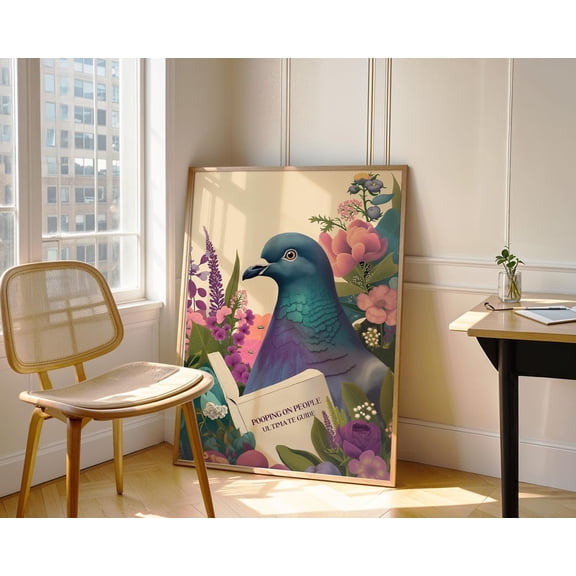Pooping on People Pigeon Bird Bathroom Wall Decoration, Unframed Paper Poster 8x10in