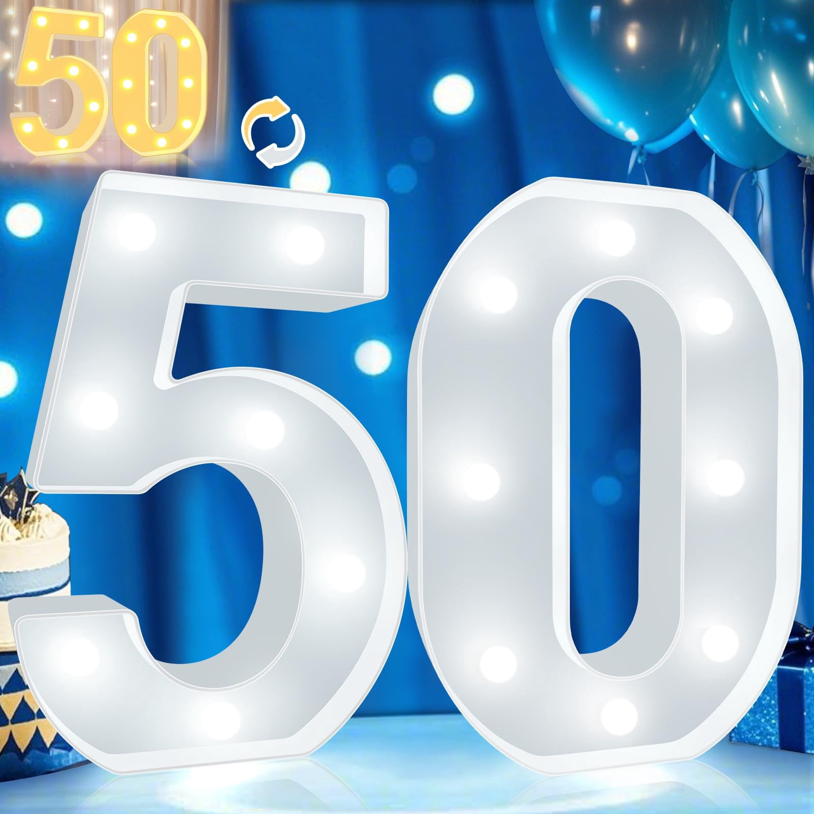 Pooqla 50th Birthday Decoration for Woman ATT1Man, Decorative LED Light ...