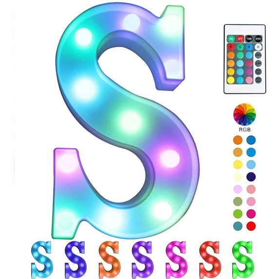 Pooqla Colorful LED Marquee Letter Lights with Remote – Light Up Marquee Signs – Party Bar Letters with Lights Decorations for The Home - Multicolor S