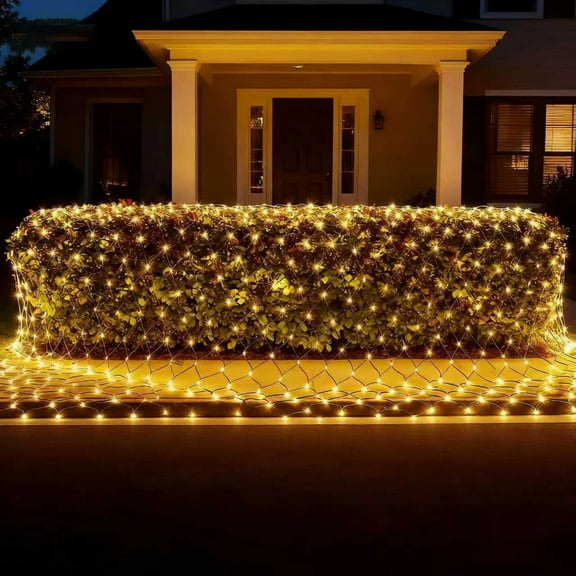 Pooqla Net Lights, 300LED 14.8x4.9ft Christmas Outdoor Mesh Lights 8 Modes Green Wire, Connectable Waterproof Decorative Light for Bushes Tree Garden ,Warm White