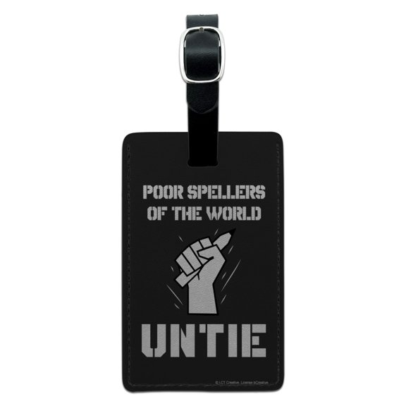 Poor Spellers of the World Untie Unite Funny Humor Rectangle Leather Luggage Card Suitcase Carry-On ID Tag