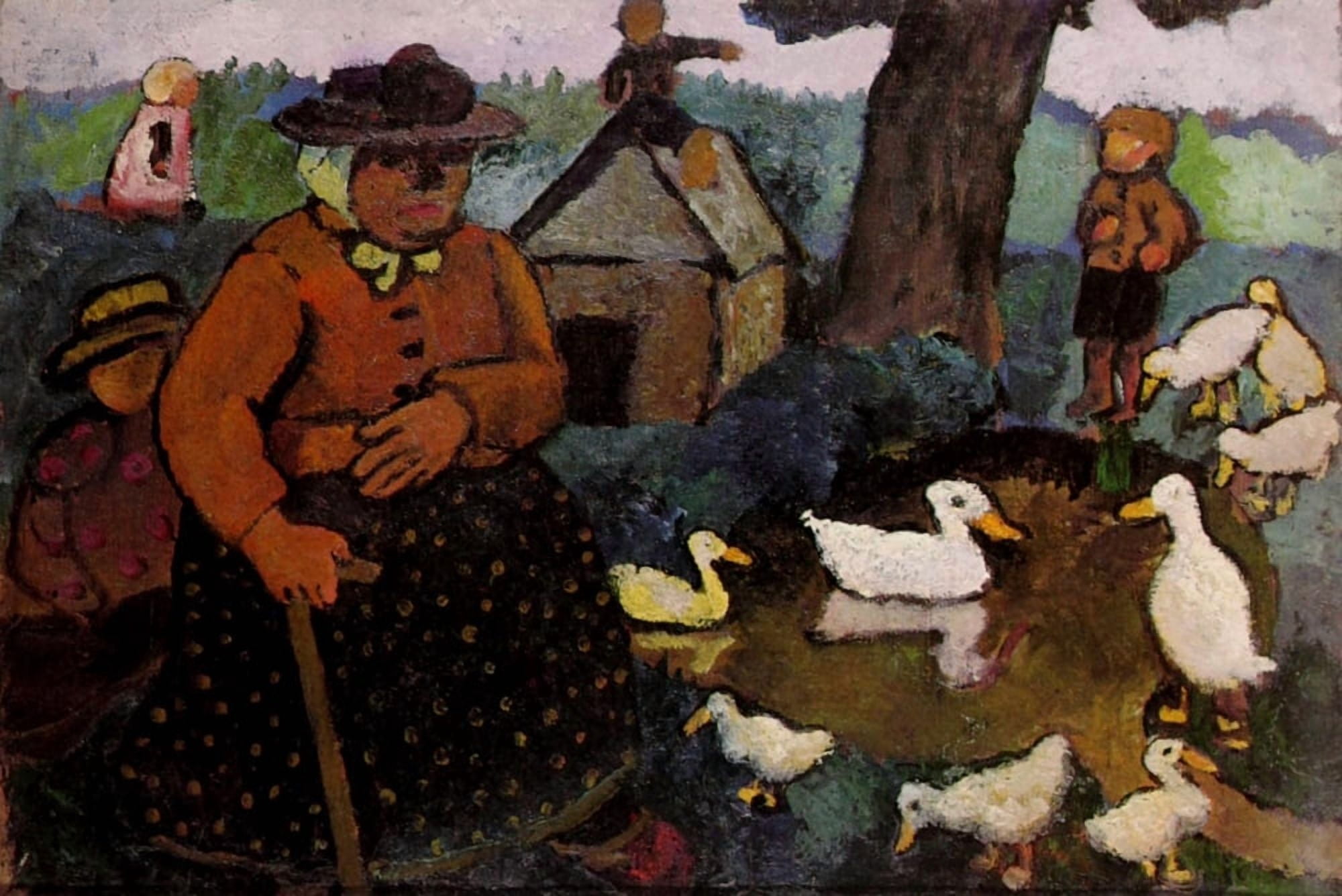 Poorhouse woman at duckpond 1904 Canvas Art - Paula Modersohn-Becker (18 x 24)