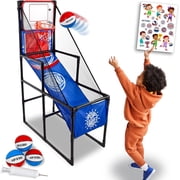 Pop-A-Shot Lil  Pop Game | Indoor Arcade Basketball Hoop for Kids Age 3-6 | 3 Balls & Sticker Pack | Electronic Scoreboard, Music, Sound FX