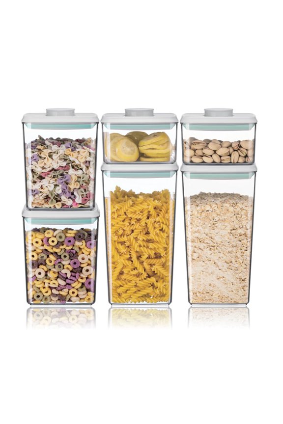 Pop Airtight Food Storage Containers with Lids- 3 Pcs Stackable One Button Opening Food Containers, Kitchen Pantry Storage Containers for Snacks Candy Salt Herbs Spices BPA-Free (1.2 QT * 3)