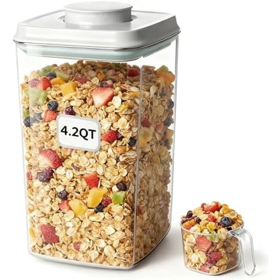 Pop Airtight Food Storage Containers with Lids Stackable Containers for Kitchen Pantry Organization Ideal for Cereal Snacks Flour Sugar Coffee and Spaghetti (gray, 4.2qt)