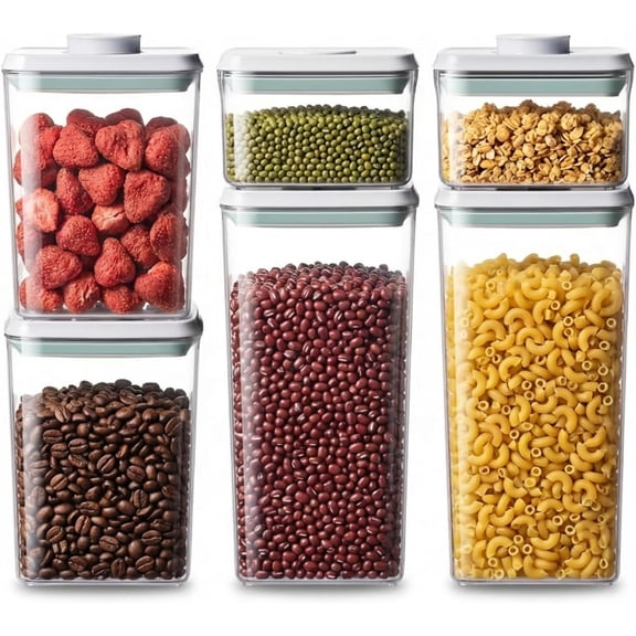 Pop Airtight Food Storage Containers with Lids Stackable Containers for Kitchen Pantry Organization Ideal for Cereal Snacks Flour Sugar Coffee and Spaghetti (gray, 6 pcs)
