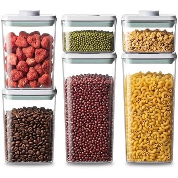 Pop Airtight Food Storage Containers with Lids Stackable Containers for Kitchen Pantry Organization Ideal for Cereal Snacks Flour Sugar Coffee and Spaghetti (gray, 6 pcs)
