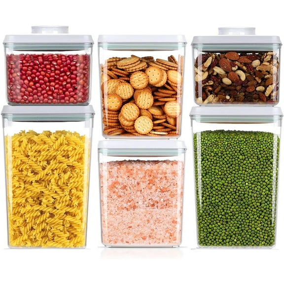 Pop Airtight Food Storage Containers Set with Lids, 6 Pcs Stackable One Button Opening Food Containers Kitchen Pantry Organization and Storage, BPA Free Stackable Cereal Container (0.5, 1.2, 1.8qt)*2
