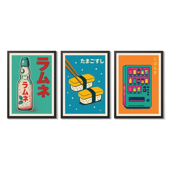 Pop Anime Japanese Food Print Set Modern Graphic Poster Wall Art Decor Gift Home Decor Office Wall Art Set 3