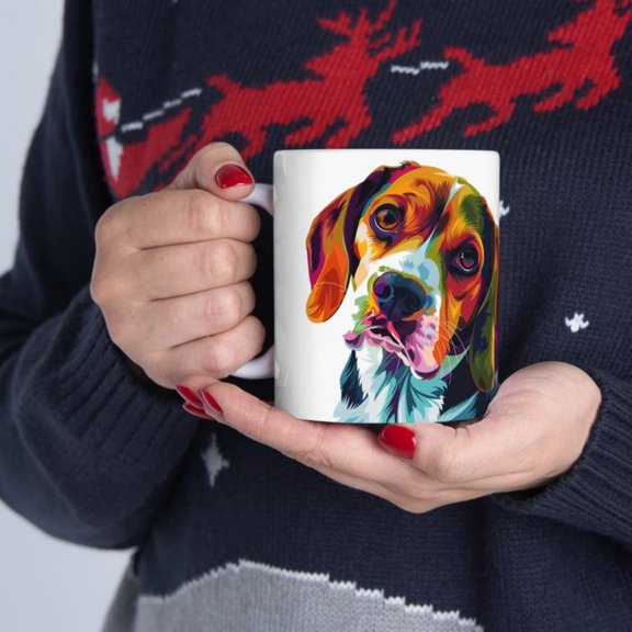 Pop Art Beagle Ceramic Coffee Mug Colorful nine Charm.