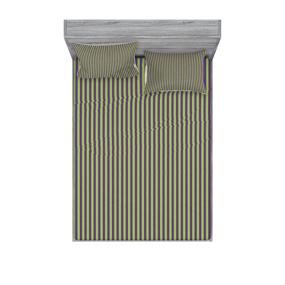 Pop Art Bedding Set with Sheet & Covers, Vintage Retro 50s Style Bold Stripes Vibrant Unusual Colors Image, Printed Bedroom Decor 2 Shams, 4 Sizes, Royal Blue Lime Green, by Ambesonne