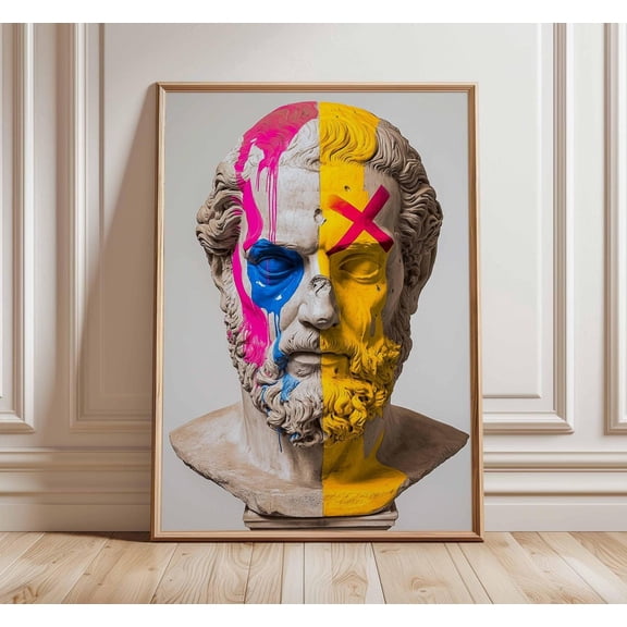 Pop Art Bust Poster, Modern Greek Statue Wall Art, Modernist Sculpture Print, Neon Classical Decor For Trendy Interiors, Street Art Poster Wall Art, Modern Wall Decor, 24x36 UNFRAMED