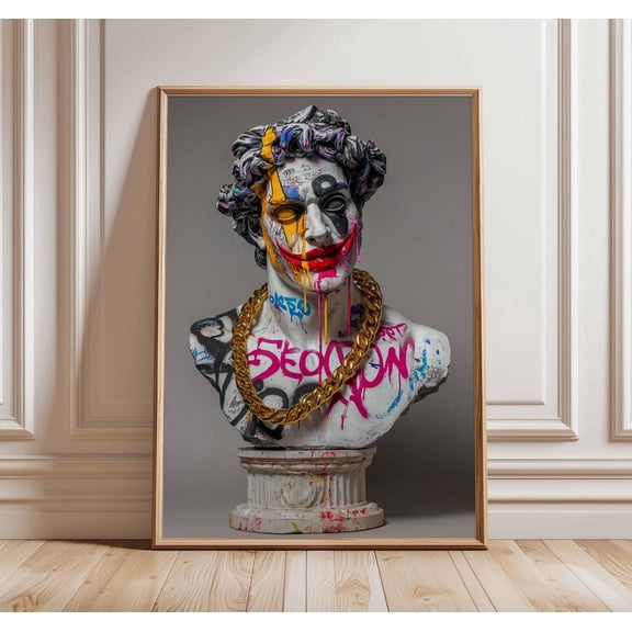 Pop Art Bust Poster, Modern Greek Statue Wall Art, Modernist Sculpture Print, Neon Classical Decor For Trendy Interiors, Street Art Poster Wall Art, Modern Wall Decor, 12x18 UNFRAMED
