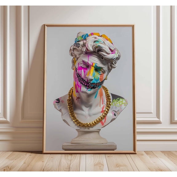 Pop Art Bust Poster, Modern Greek Statue Wall Art, Modernist Sculpture Print, Neon Classical Decor For Trendy Interiors, Street Art Poster Wall Art, Modern Wall Decor, 12x18 UNFRAMED