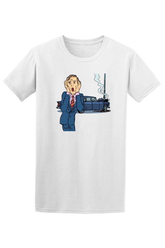 Pop Art Car Accident Man Panic Tee Men's -Image by Shutterstock