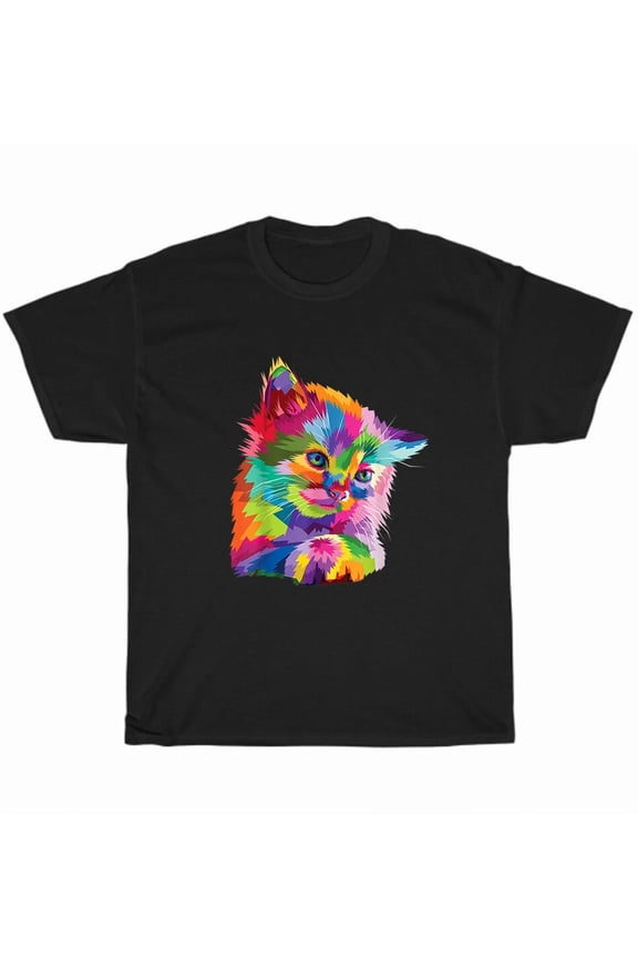 Pop Art Cat Colorful Kitten Pet Lover Bright Artistic Unisex T-Shirt, up to size 5XL