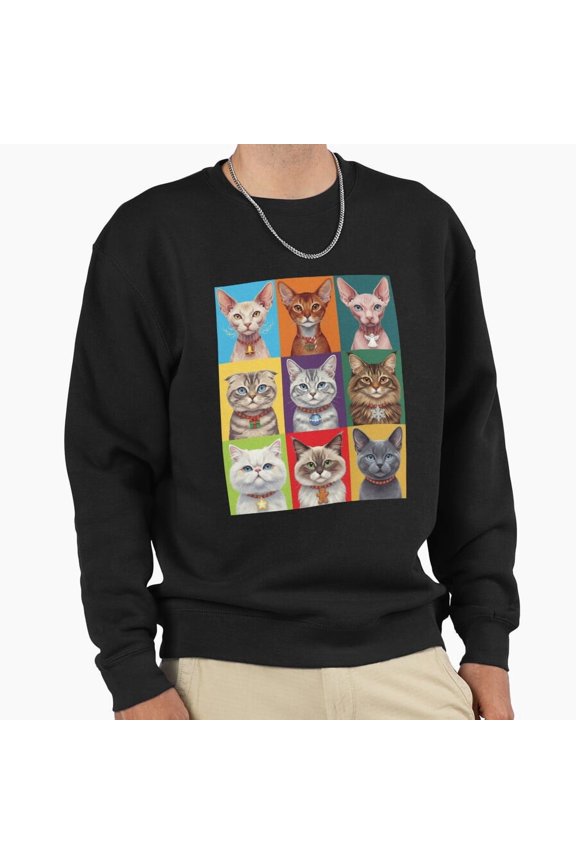 Pop Art Christmas Animals Festive Cats Graphic Unisex Sweatshirt Retro Pet Art G22204, Up to Size 5XL