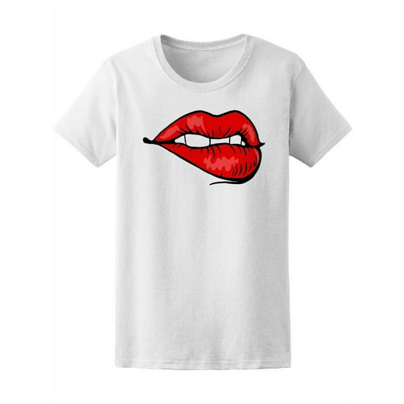 Pop Art Comic Style Red Lips Women T-Shirt - Image by Shutterstock, Female x-Large
