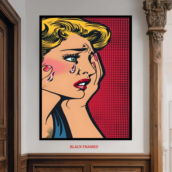 Pop Art Crying Girl Print Lichtenstein Style 50s Retro Decor, Unframed Paper Poster 11x14in