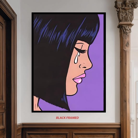 Pop Art Crying Girl Print Retro Comic Style, Unframed Canvas 24x36in