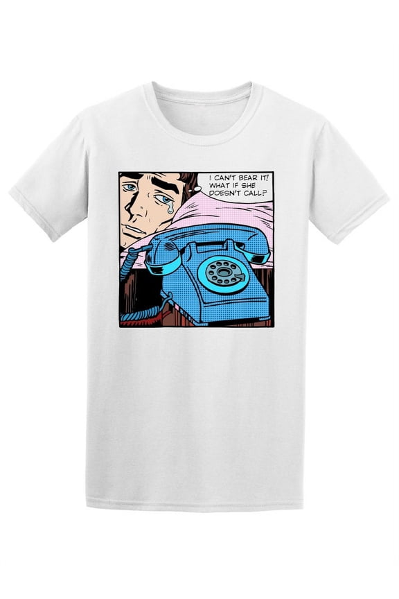 Pop Art Crying Man Telephone T-Shirt Men -Image by Shutterstock, Male x-Large