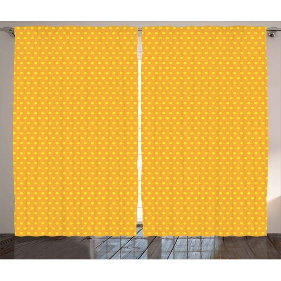 Ambesonne Retro Curtains 2 Panel Set, Vintage Dots Marigold, 108" x 96", Marigold and Yellow