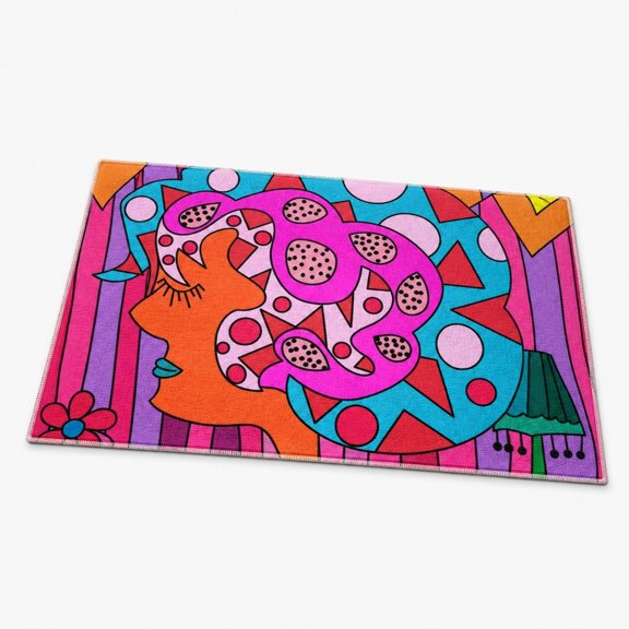 Pop Art Doormat, Colorful Abstract Face Floor Mat with Non-Slip Backing for Entryway & Home Decor