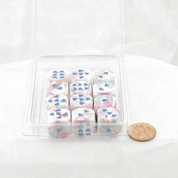 Pop Art Festive Dice with Blue Hearts D6 16mm (5/8in) Pack of 12 Wondertrail