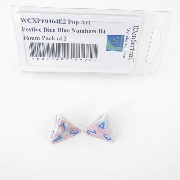 Pop Art Festive Dice with Blue Numbers D4 Aprox 16mm (5/8in) Pack of 2 Wondertrail