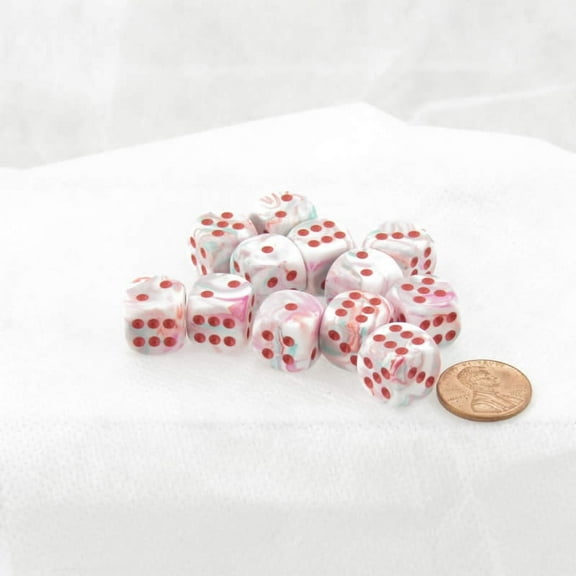 Pop Art Festive Dice with Red Pips 12mm (1/2in) D6 Set of 12 Wondertrail