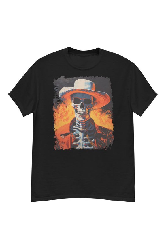 Pop Art Flaming Skeleton Cowboy Graphic TShirt Colorful Western Gift,for unisex up to size 5XL