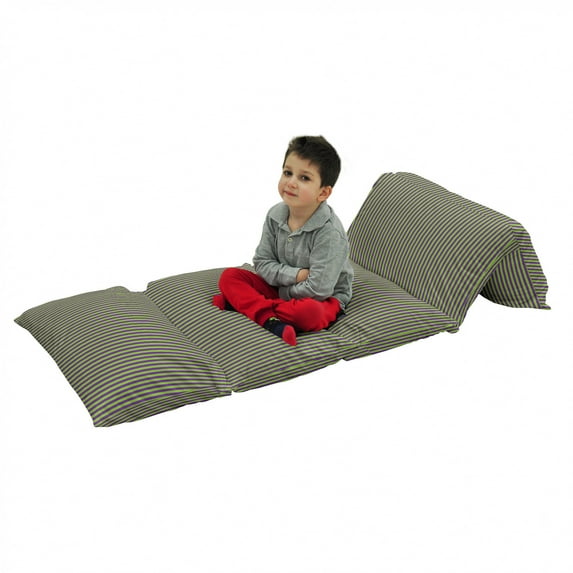 Pop Art Floor Pillow Lounger Cover, Vintage Retro 50s Style Bold Stripes Vibrant Unusual Colors Image, Nap Mat Printed Fabric Case for 5 Pillows, 88" x 36", Royal Blue Lime Green, by Ambesonne