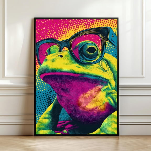 Pop Art Frog Poster Funky Frog With Glasses Wall Art Bold Colorful Animal Print Retro Comic Style Decor Pop Art Gift