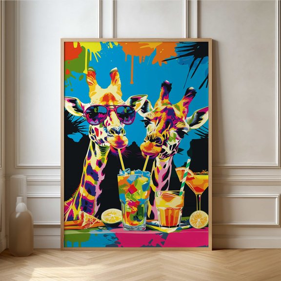 Pop Art Giraffes Fun And Bright Wall Art With Cocktail Theme