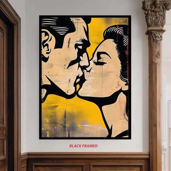 Pop Art Kiss Print Retro Romance Lichtenstein Style, Unframed Canvas 24x36in
