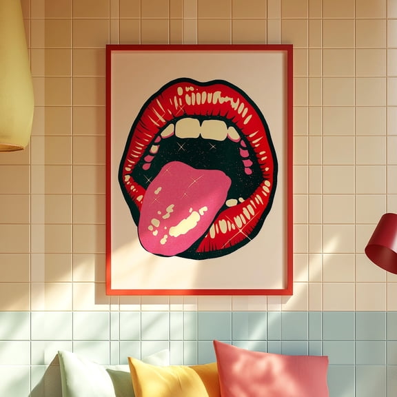 Pop Art Lips Bold Red and Black Glam Decor, Unframed Paper Poster 8x10in