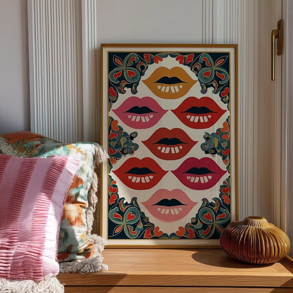 Pop Art Lips Coquette Colorful Girly Vanity Wall Decor, Stretched Canvas 8x10in