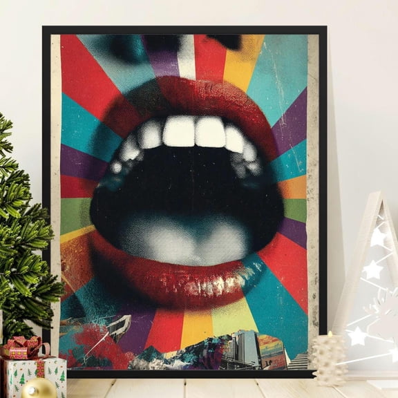 Pop Art Mouth Art Print Abstract Grunge Lips Wall Art Retro Psychedelic Decor