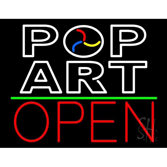 Pop Art With Open LED Neon Sign 24 x 31 - inches, Black Square Cut Acrylic Backing, with Dimmer - Bright and Premium built indoor LED Neon Sign for caf, club, party, event and stroefront.