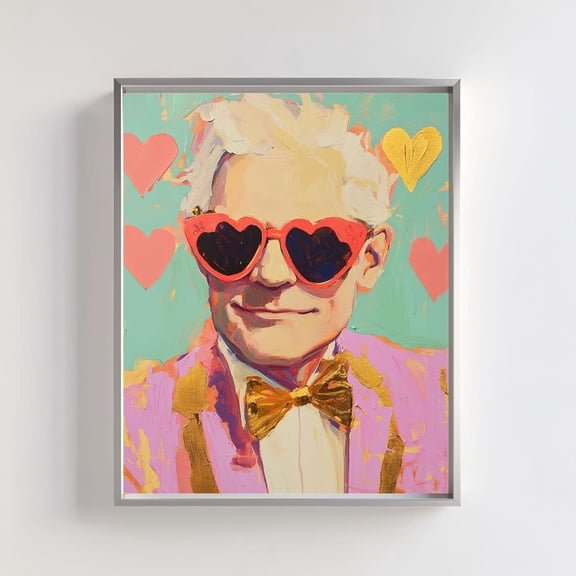 Pop Art Portrait With Heart Sunglasses, Colorful Wall Art, Quirky Fashion Artwork, Modern Statement Decor Wall Art, Modern Wall Decor, 8x12 UNFRAMED